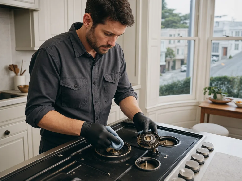 Gas burner service during an appliance repair visit in San Francisco, California