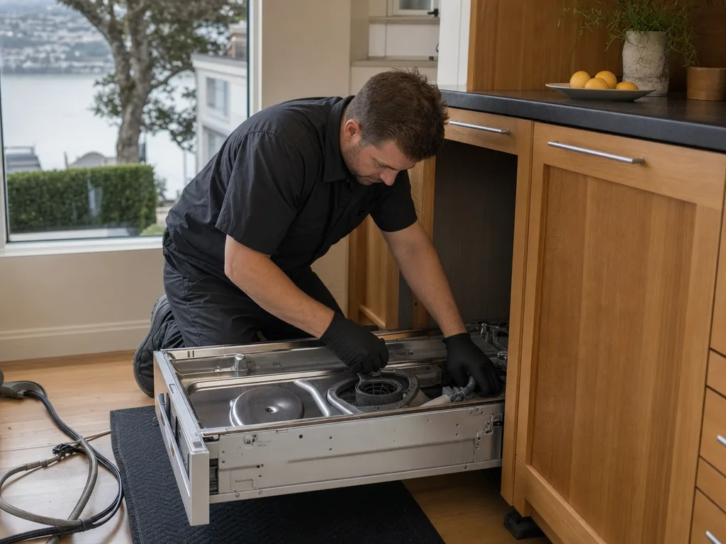 Dishwasher drainage service during an appliance repair visit in San Francisco, California