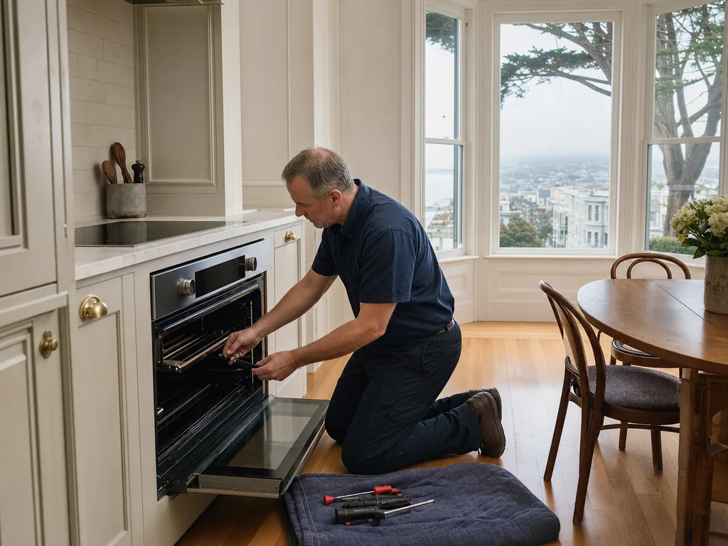 Technician servicing a Gaggenau built-in appliance in a San Francisco home