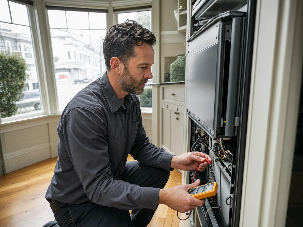 Diagnostic at the service panel during an appliance repair visit in San Francisco, California